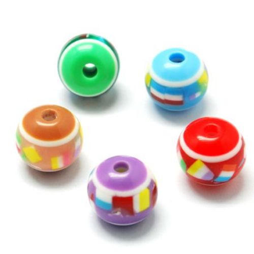 Colorful Patterned Resin Ball, 8x7 mm, Hole: 2 mm, MIX,  -20 pieces