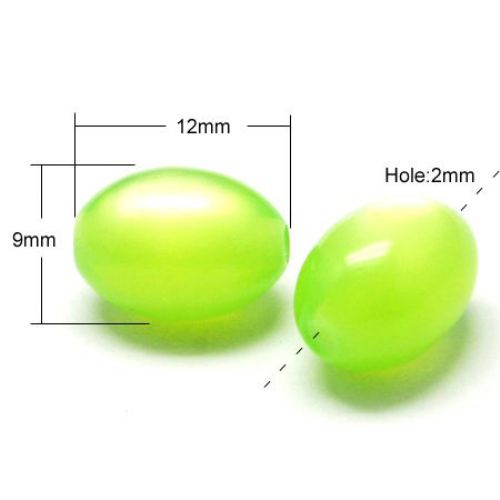 Resin oval beads, imitation cat's eye 12x9x9 mm hole 2 mm green - 20 pieces