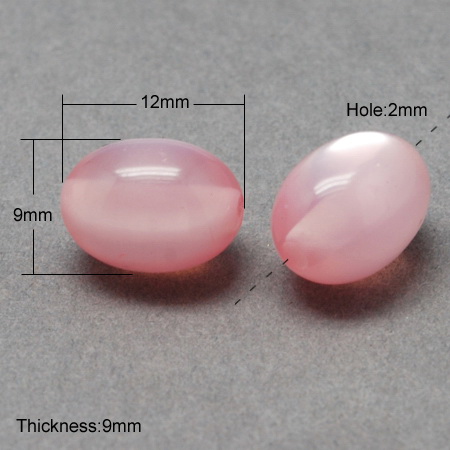Resin oval beads, imitation cat's eye  12x9x9 mm hole 2 mm pink - 20 pieces