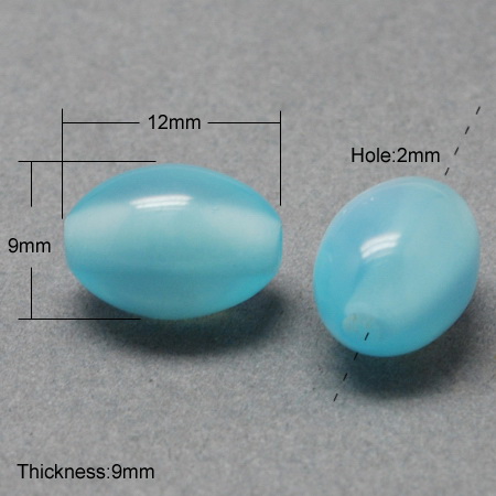 Resin oval beads, imitation cat's eye 11x9x9 mm hole 2 mm blue - 20 pieces