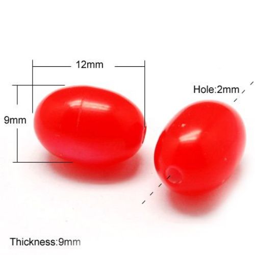 Resin oval beads, imitation cat's eye  12x9x9 mm hole 2 mm red - 20 pieces