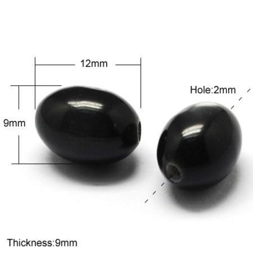 Oval Resin Bead / Cat Eye, 2x9x9 mm, Hole: 2 mm, Black -20 pieces