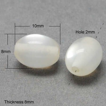 Мънисто резин котешко око овал 10x8 мм дупка 2 мм цвят бял -20 броя