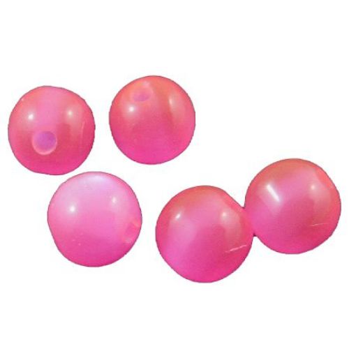 Resin Cat Eye Ball for DIY Accessories, 6 mm, Hole: 2 mm, Pink -50 pieces