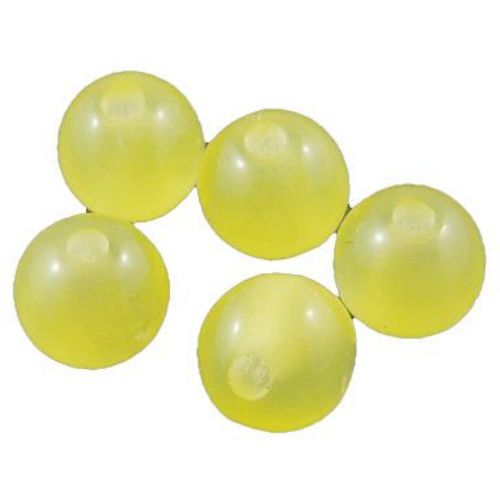 Resin Plastic Beads, Ball 6 mm hole 2 ~ 3 mm cat eye yellow -50 pcs