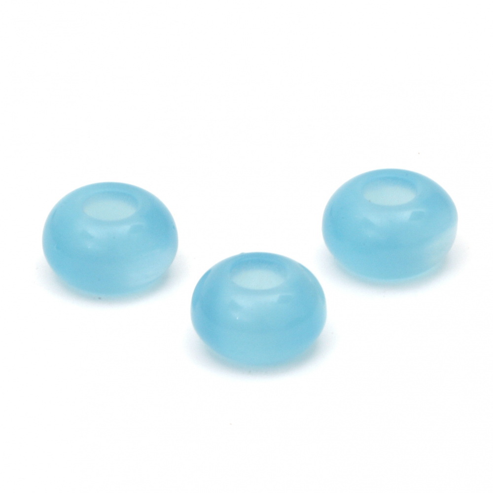 Resin acrylic washer, flat round 14x8 mm hole 5 mm cat's eye blue - 10 pieces