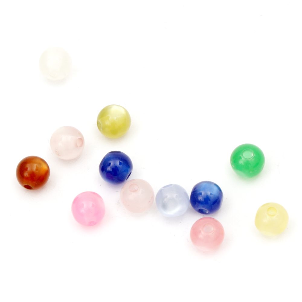 Resin round beads, imitation cat's eye  8 mm hole 2 mm mix - 50 pieces