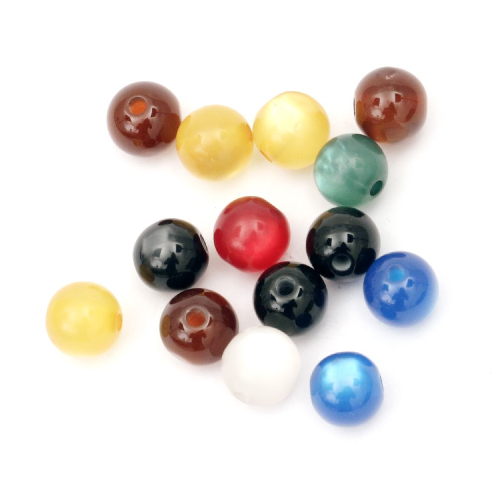 Resin round beads, imitation cat's eye 10 mm hole 2 mm mix - 20 pieces