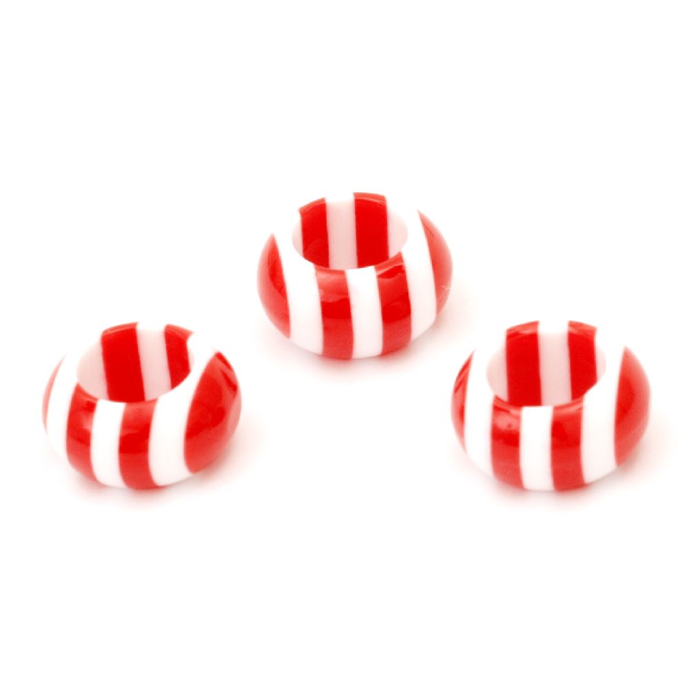 Resin acrylic washer  15x8 mm hole 9 mm striped red and white - 10 pieces