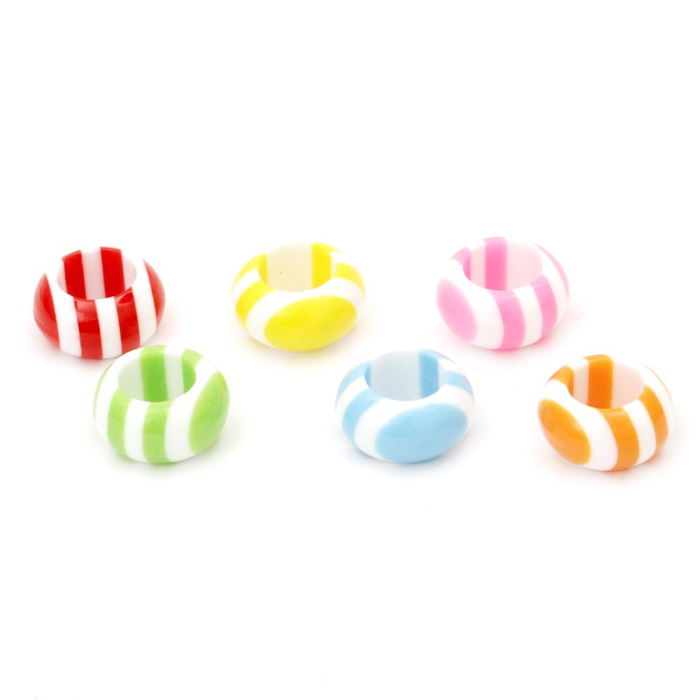 Resin acrylic washer 15x8 mm hole 9 mm striped color mix - 10 pieces
