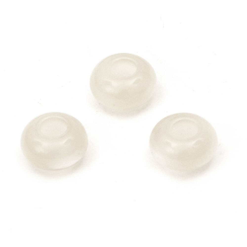 Resin acrylic washer, flat round 14x8 mm hole 5 mm cat's eye white - 10 pieces
