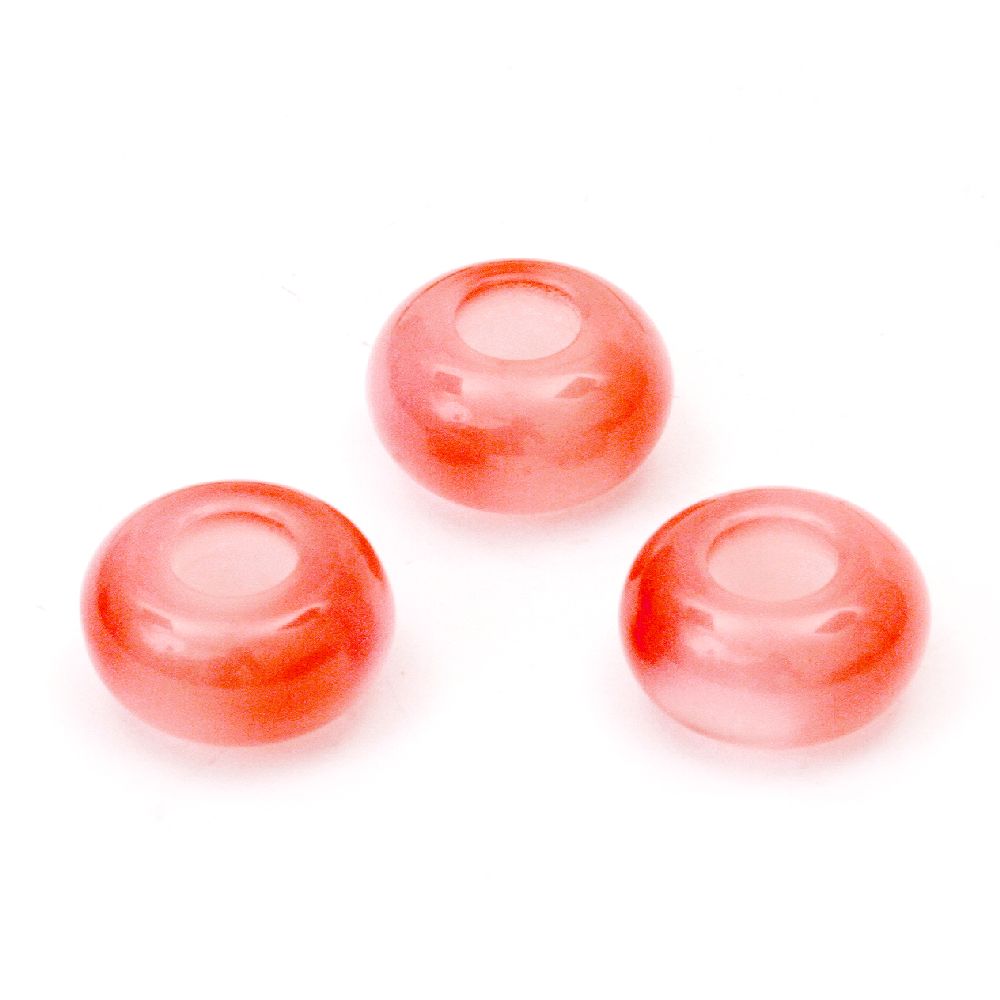 Resin acrylic washer, flat round 14x8 mm hole 5 mm cat's eye pink - 10 pieces