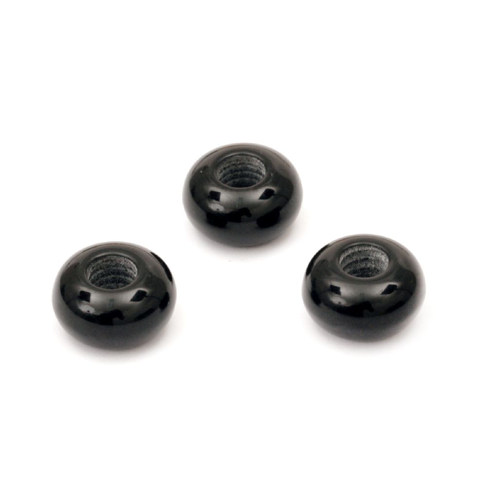 Resin acrylic washer, flat round 14x8 mm hole 5 mm cat's eye black - 10 pieces