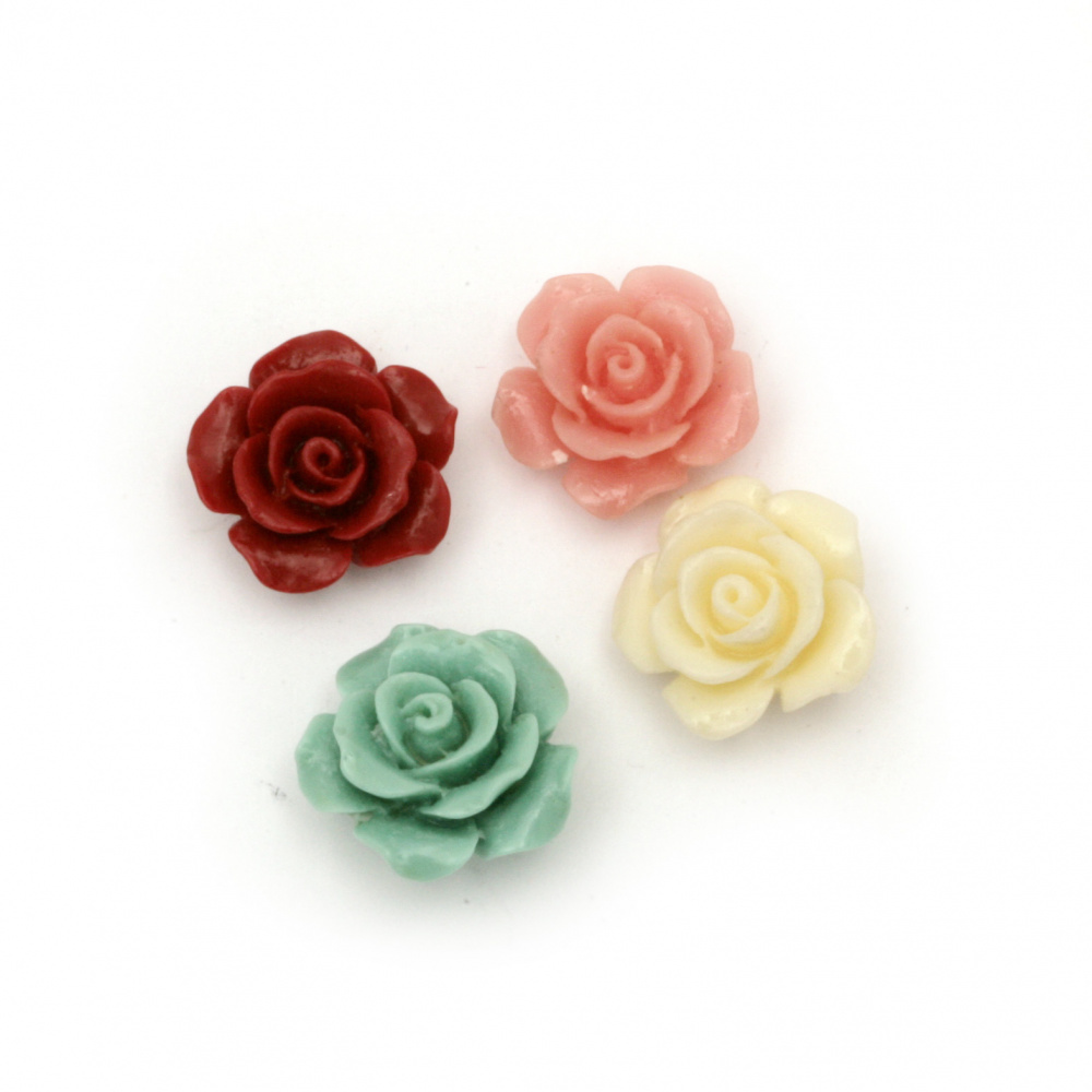 Acrylic resin rose bead  15x15x7.5 mm hole 1 mm mix - 5 pieces