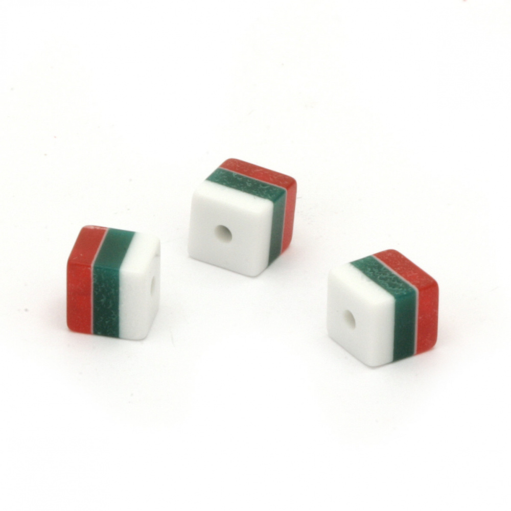 Resin cube 6x6 mm hole 1 mm white green red - 50 pieces