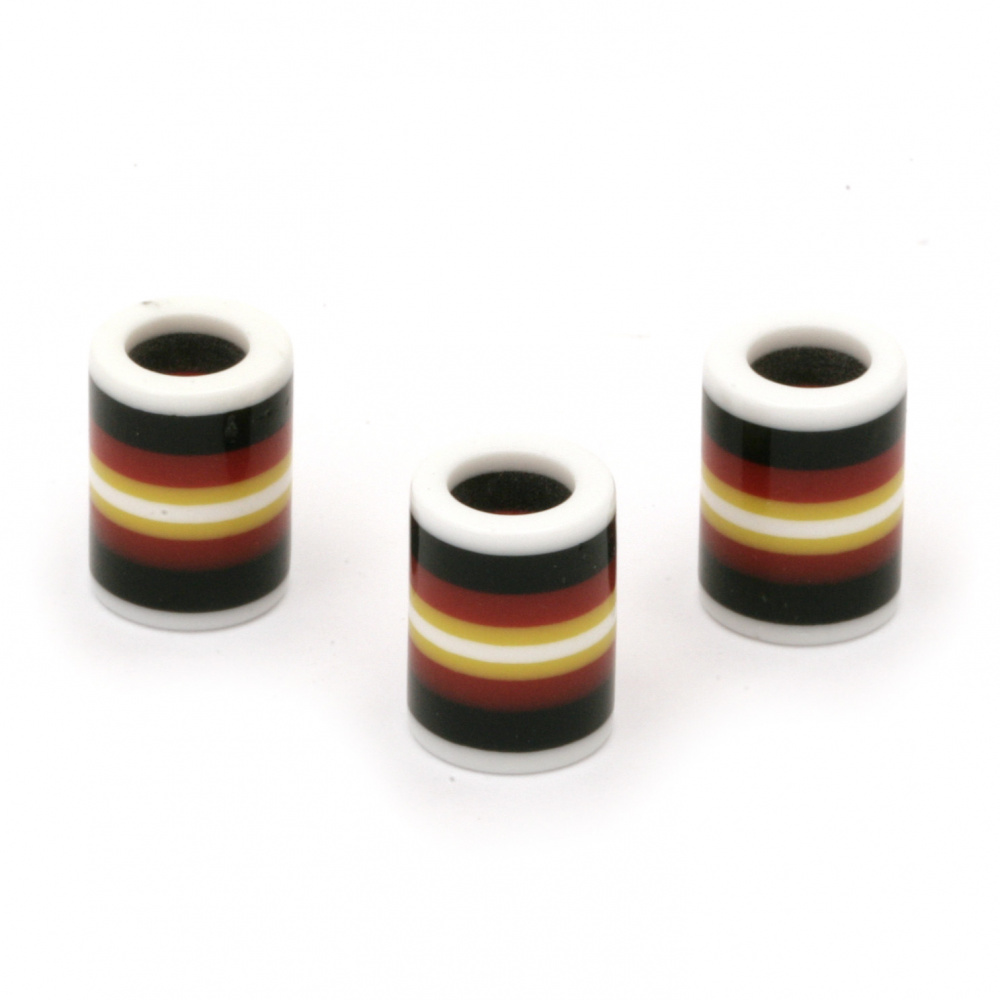 Resin acrylic beads, striped cylinder 14x10 mm hole 6 mm color - 10 pieces