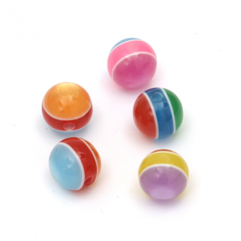 Resin round beads, imitation cat's eye 10 mm hole 2 mm  color mix - 20 pieces