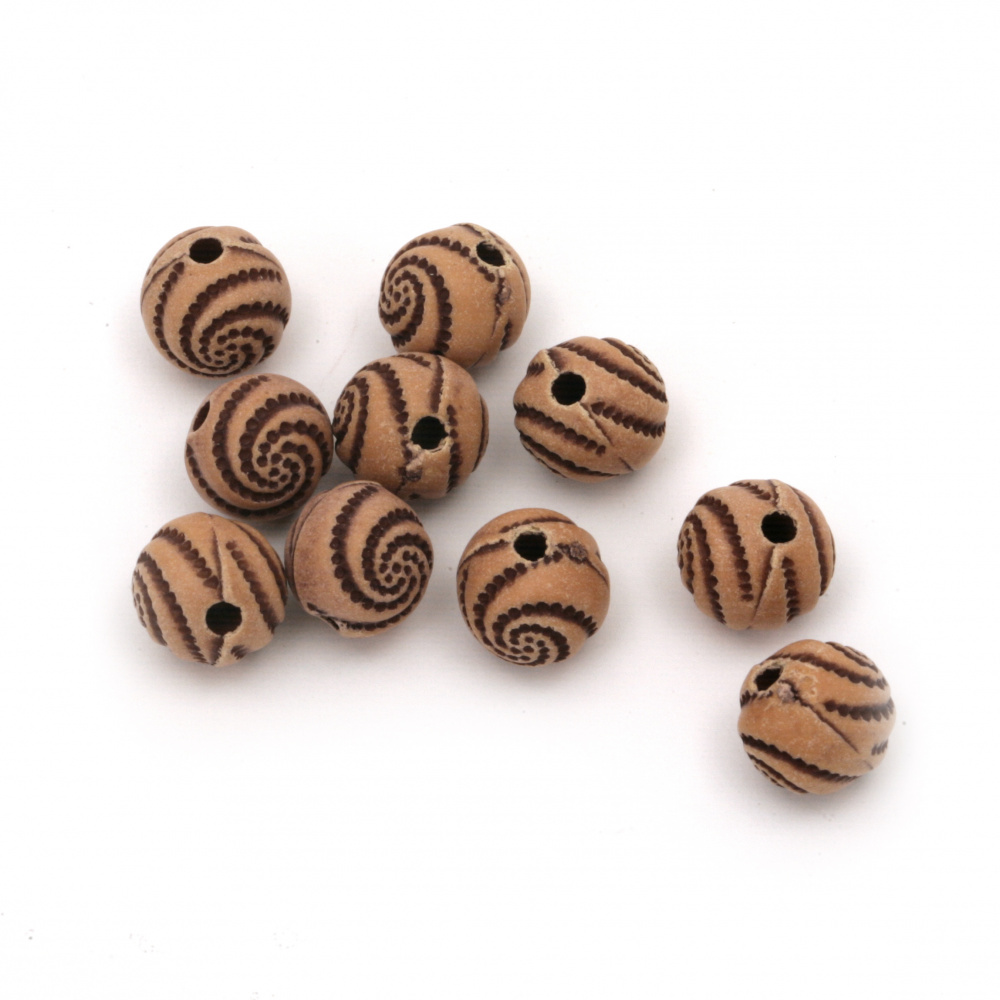 Plastic Antique Ball for DIY and Craft, 10 mm, Hole: 2 mm, Brown - 50 grams ~ 76 pieces
