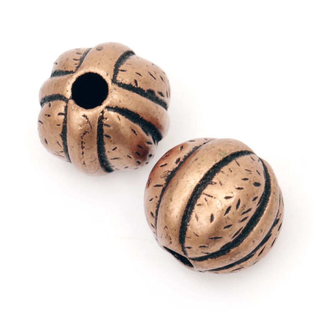 Plastic Antique Ball, Metal Imitation, 16x15x16 mm, Hole: 4 mm, Honey -50 grams ~ 27 pieces