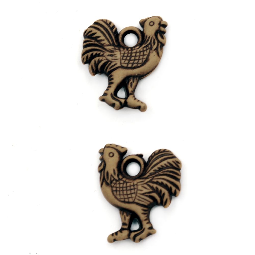 Antique Rooster Bead, 20x16x5 mm, Hole: 2 mm, Brown -50 grams ~ 80 pieces