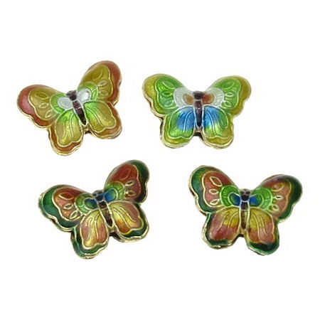 Margele  forma fluture metalice pictate "Cloisonne" 17x23x5 mm