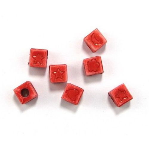 Bead prano cube 8x8x8 mm hole 3.5 mm red -50 g ~ 116 pieces
