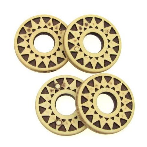 Plastic Antique Ring Bead / Sun,  27x4 mm, Hole: 10 mm, Brown -50 grams ~ 20 pieces