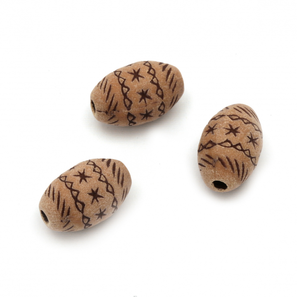Plastic Oval Bead with Antique Ethnic Ornaments, 18x11 mm, Hole: 2.5 mm, Brown -50 grams ~ 28 pieces