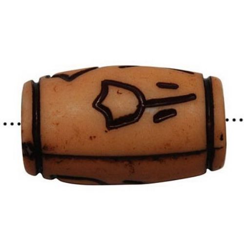 Plastic Cylinder Bead ANTIQUE / 20x11x11 mm, Hole: 6 mm / Brown - 50 grams ± 39 pieces