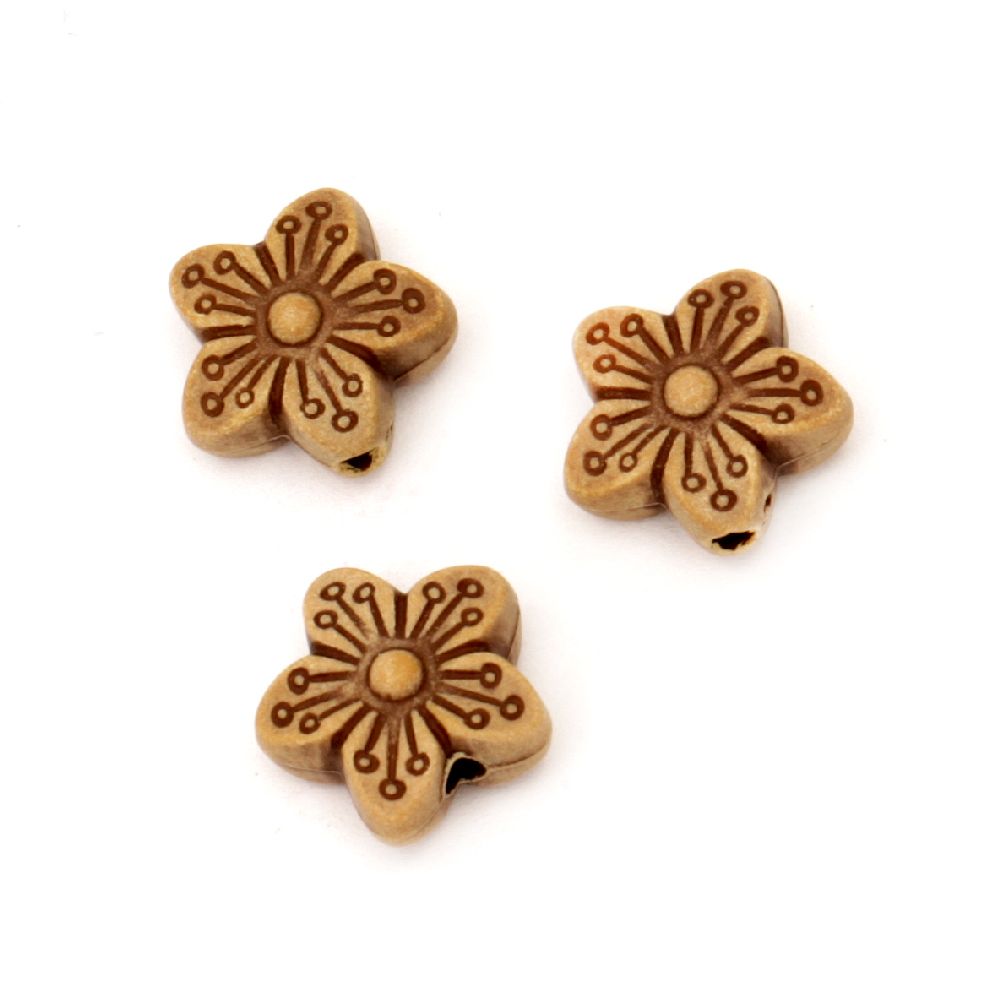 Antique acrylic flower beads 15x12 mm hole 2 mm brown - 50 grams ± 48 pieces