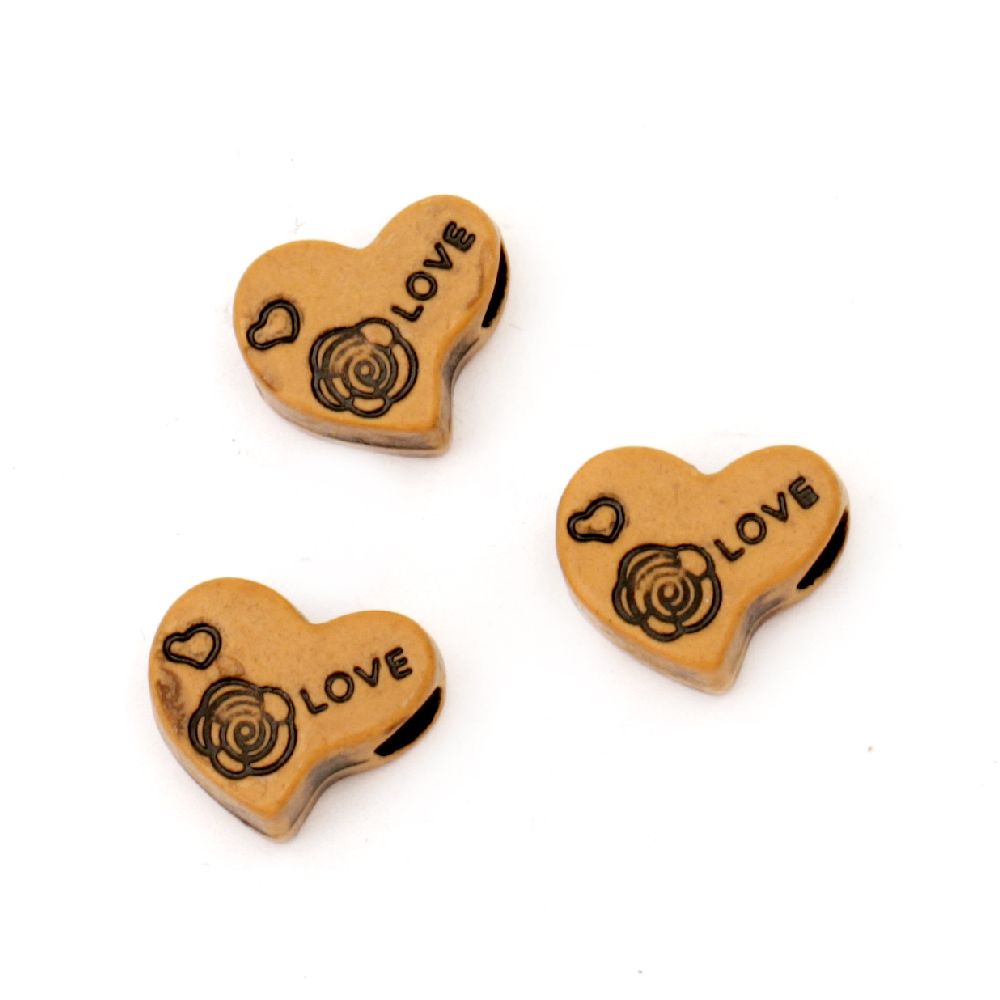 Antique acrylic heart  beads 15x12x6 mm hole 4 mm brown - 50 grams ± 80 pieces