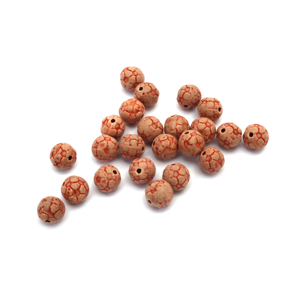Plastic Antique Bead / Soccer Ball, 9 mm, Hole: 1.5 mm, Brown -50 grams ± 90 pieces