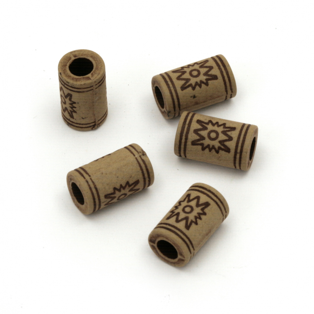 Plastic Cylinder Bead ANTIQUE /  12x7 mm, Hole: 4 mm / Brown - 50 grams ± 110 pieces
