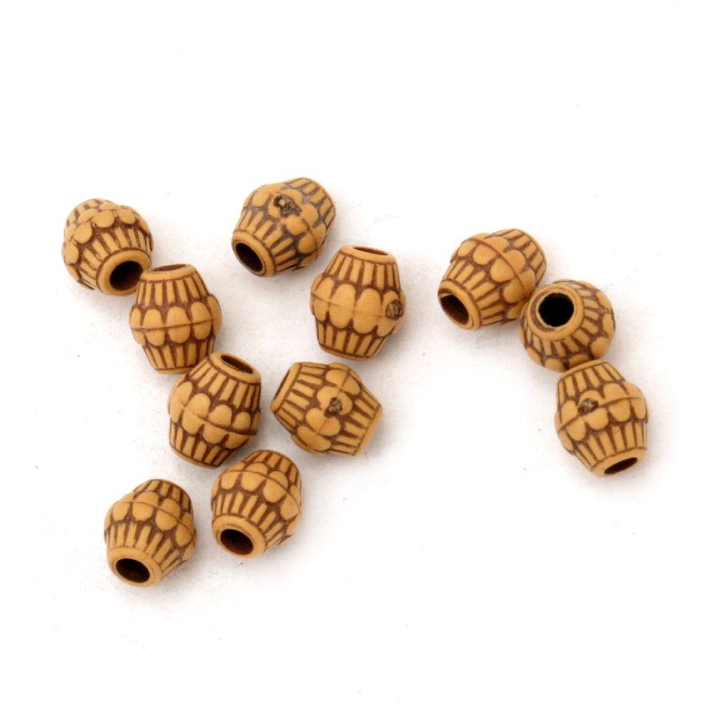 Plastic Bead with Antique Ethnic Ornaments, 7x7 mm hole 2 mm brown -50 grams ~ 340 pieces