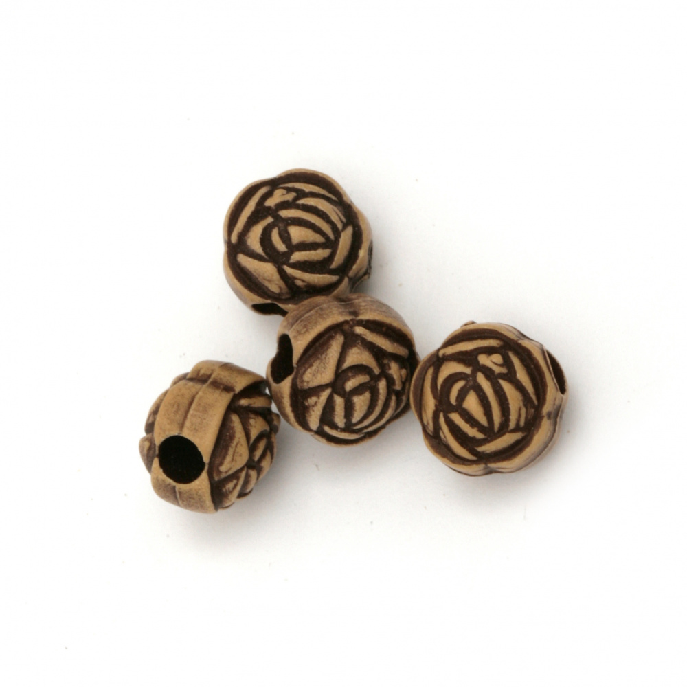 Antique acrylic rose  bead 10 mm hole 3 mm color brown - 50 grams ± 85 pieces
