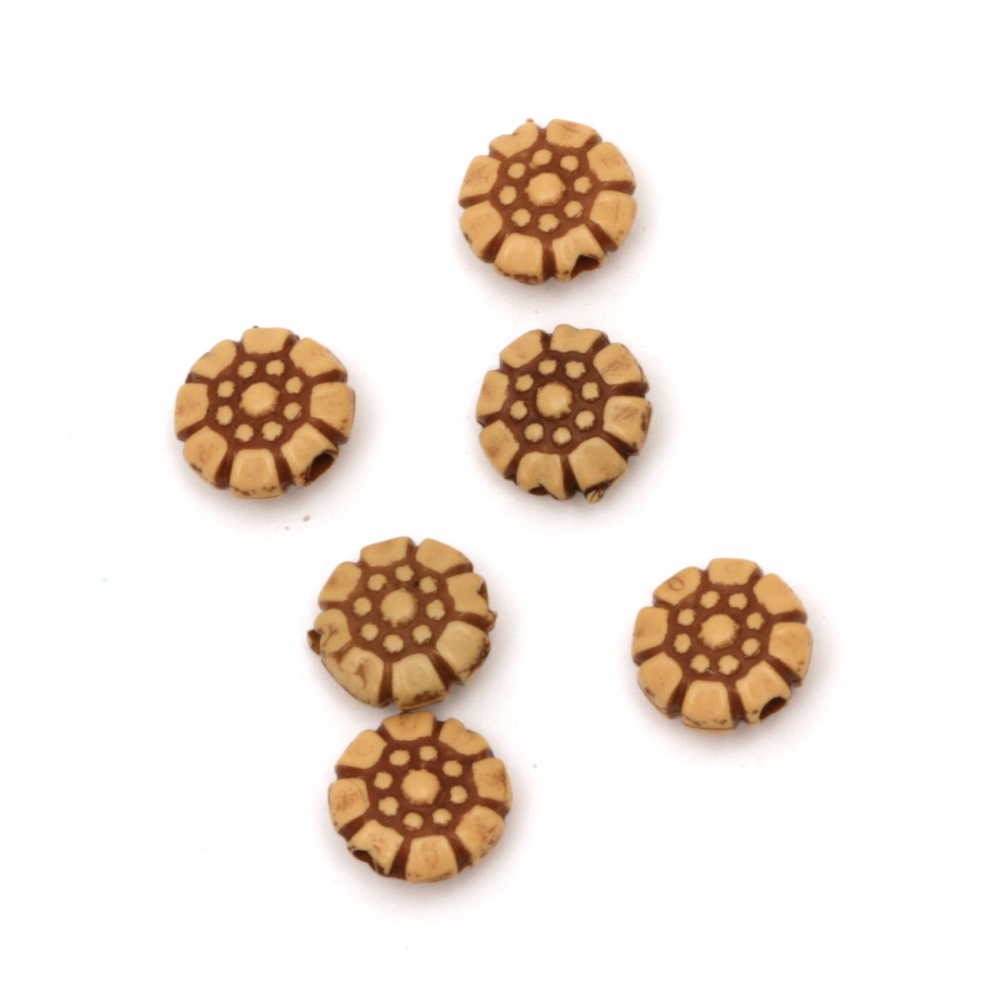 Antique acrylic round flower bead 10x5 mm hole 2 mm color brown - 50 grams ~ 185 pieces