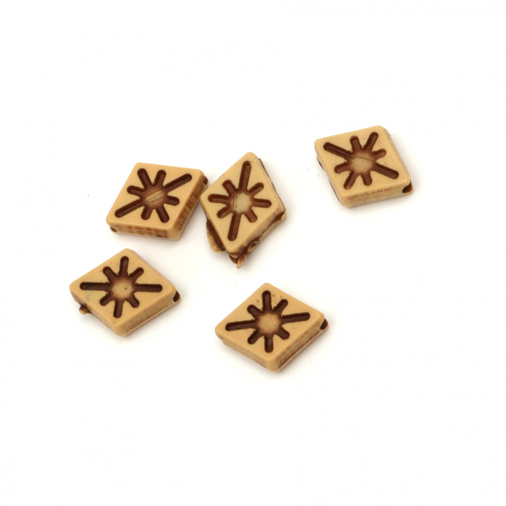 Antique acrylic rhombus bead 13.5x11x4 mm hole 2 mm color brown - 50 grams ~ 178 pieces