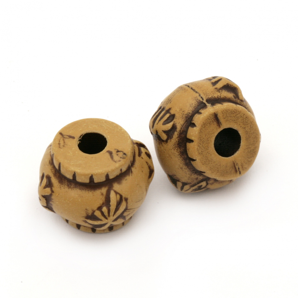Plastic Ethnic Antique Bead, 16x13 mm, Hole: 4 mm, Brown - 50 grams ~ 28 pieces
