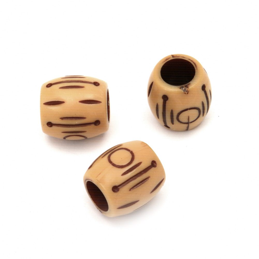 Antique Cylinder Bead with Ethnic Ornaments, 15x15 mm, Hole: 8 mm, Brown -50 grams ~ 28 pieces