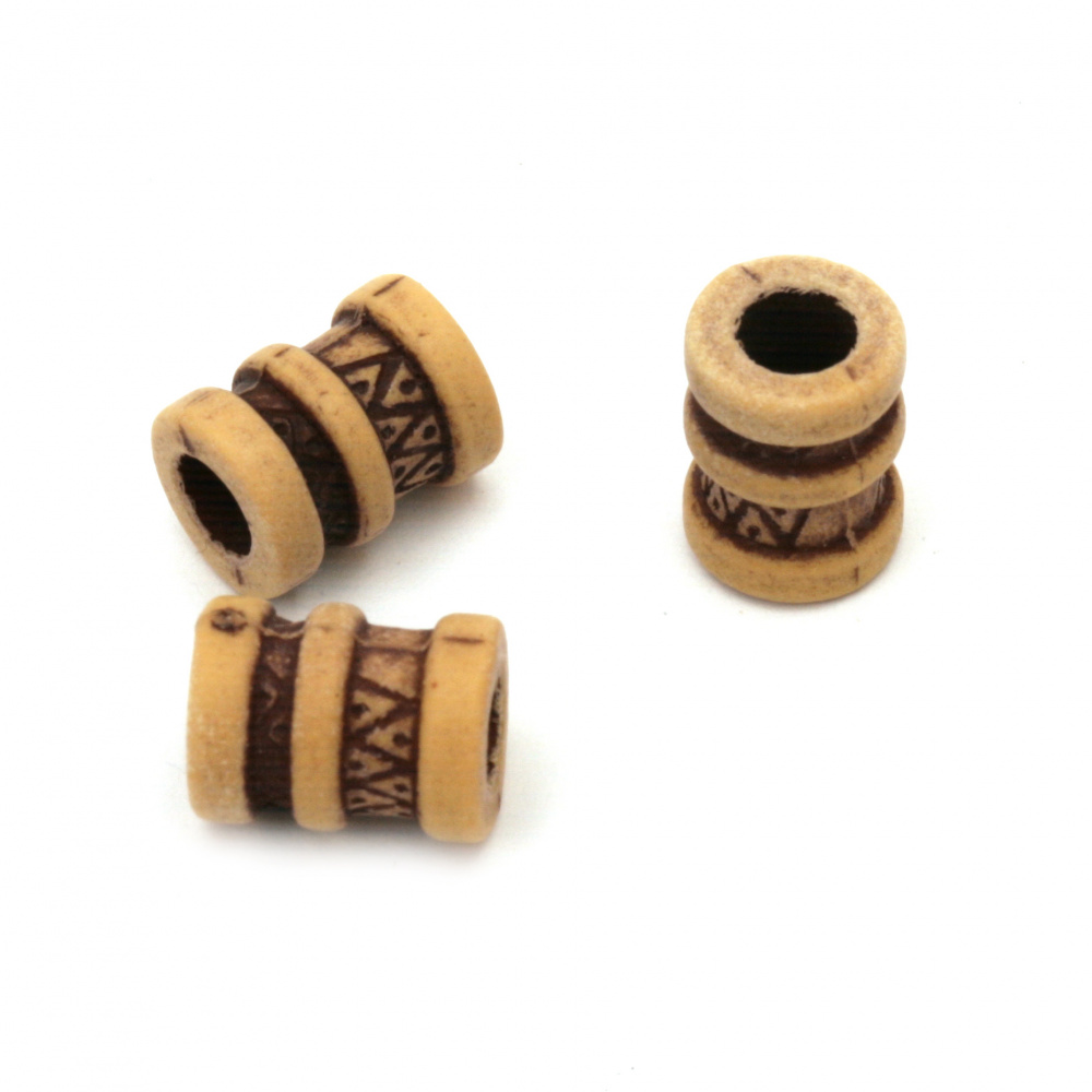 Antique Ethnic Cylinder Bead,  12x9 mm, Hole: 4.5 mm, Brown -50 grams ~ 85 pieces