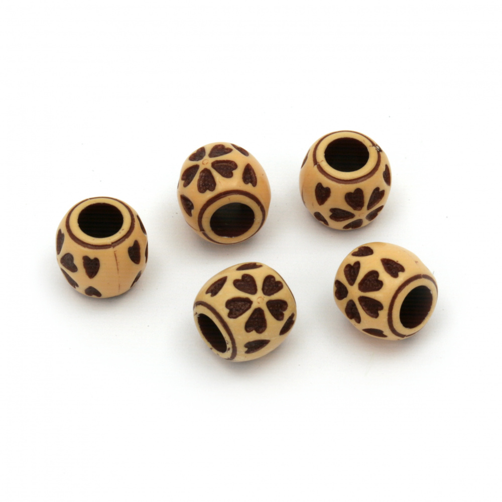 Plastic Antique Bead imitating Wood, 9x10 mm, Hole: 5 mm, Brown -50 grams ~ 100 pieces