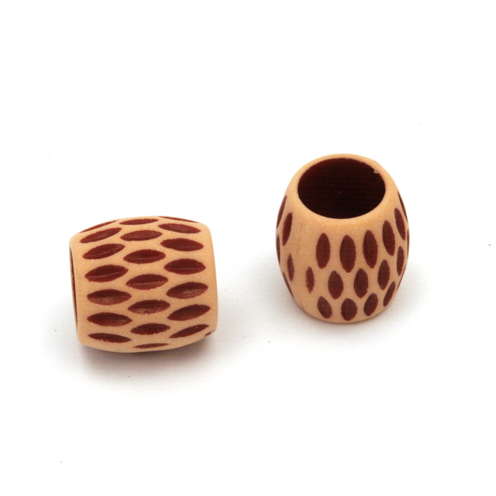 Plastic Oval Cylinder Bead ANTIQUE, Wood Imitation, 13x12 mm, Hole: 8 mm -50 grams ~ 57 pieces