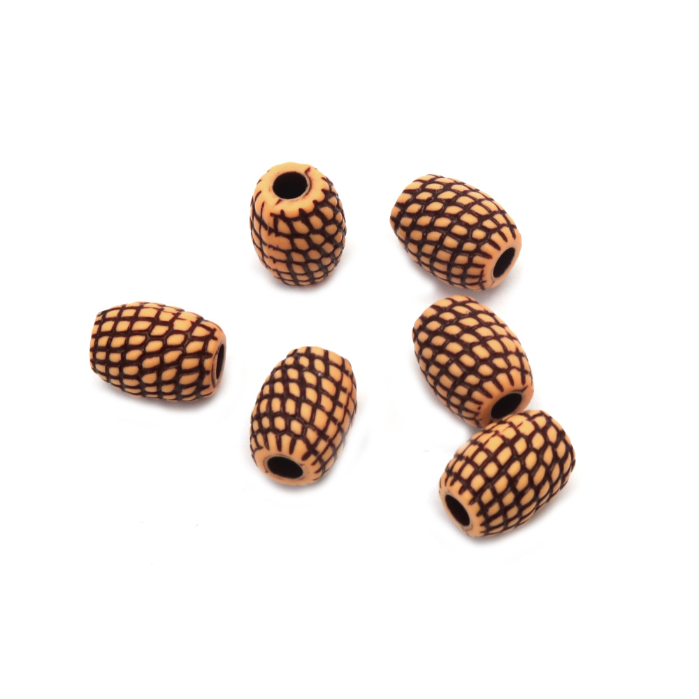 Plastic Cylindrical Bead ANTIQUE / 14x11 mm, Hole: 4 mm / Brown - 50 grams ~ 53 pieces