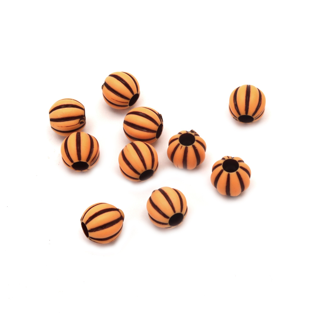 Acrylic Melon-shaped Bead ANTIQUE / 9 mm, Hole: 3.5 mm / Brown - 50 grams ~ 110 pieces