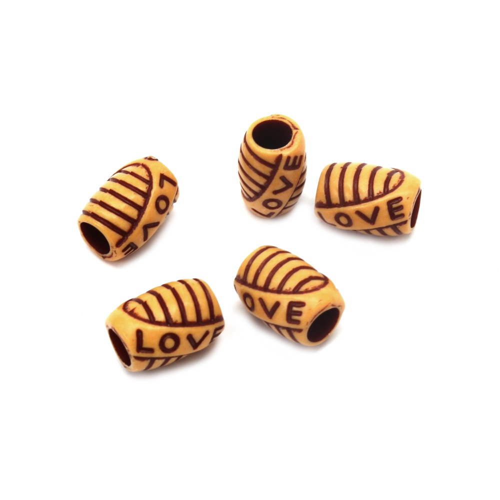 Acrylic Cylinder Bead ANTIQUE /  15x10 mm, Hole: 5 mm / Brown - 50 grams ~ 55 pieces