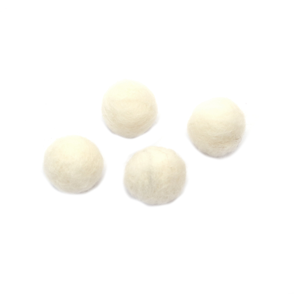 Hand-Felted Wool Felt Ball, 20 mm, Natural White - 4 Pieces