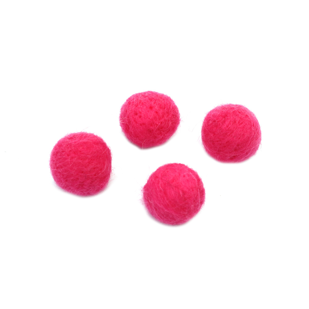 Hand-Felted Wool Felt Ball, 20 mm, Pink - 4 Pieces