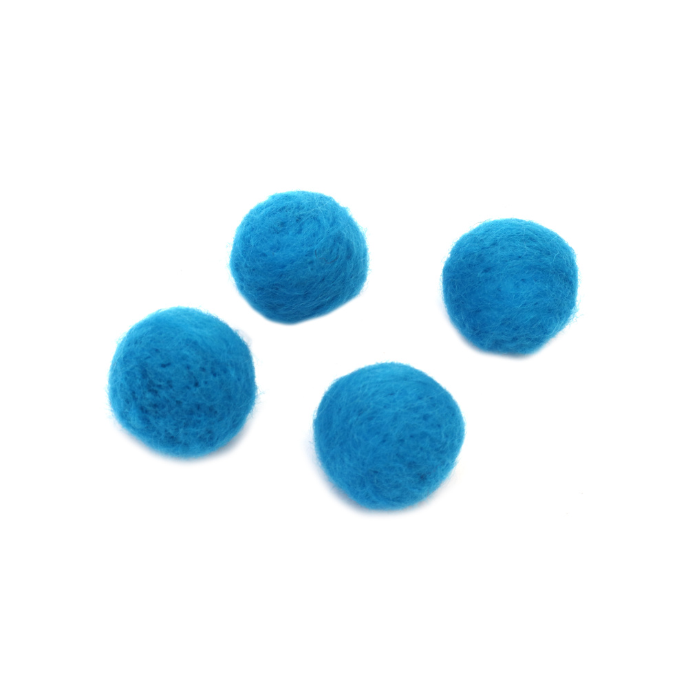 Hand-Felted Wool Ball In Blue, Measuring 20 Mm - Set Of 4 Pieces