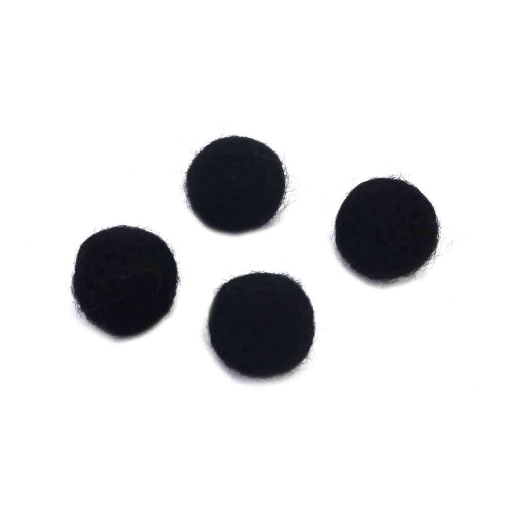 Hand-Felted Wool Ball In Black, Measuring 20 Mm - Set Of 4 Pieces