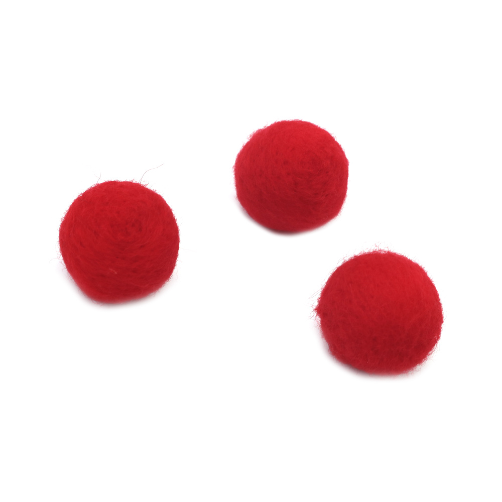 Wool Felt Ball, Hand-Felted, 30 mm, Red - 3 Pieces